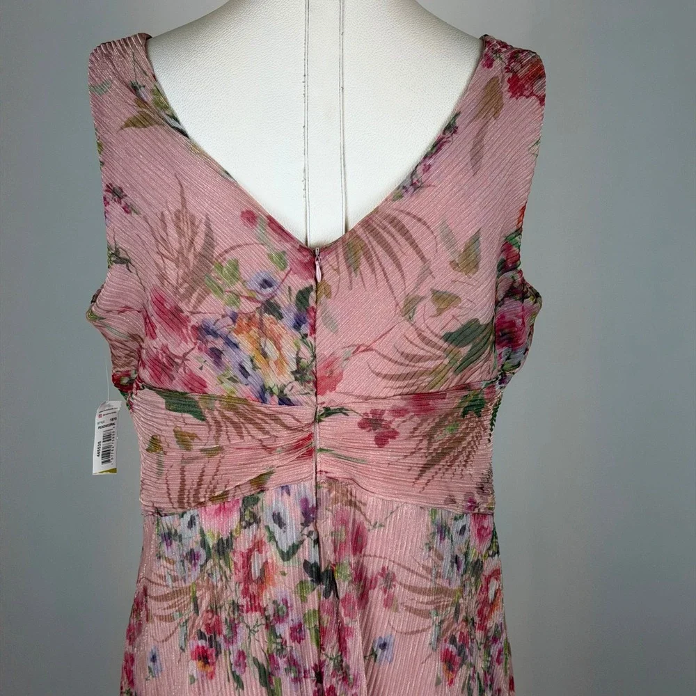 NWD R&M Richards Pink Floral Crinkle Pleated Maxi Gown Dress Size 14 Wedding
